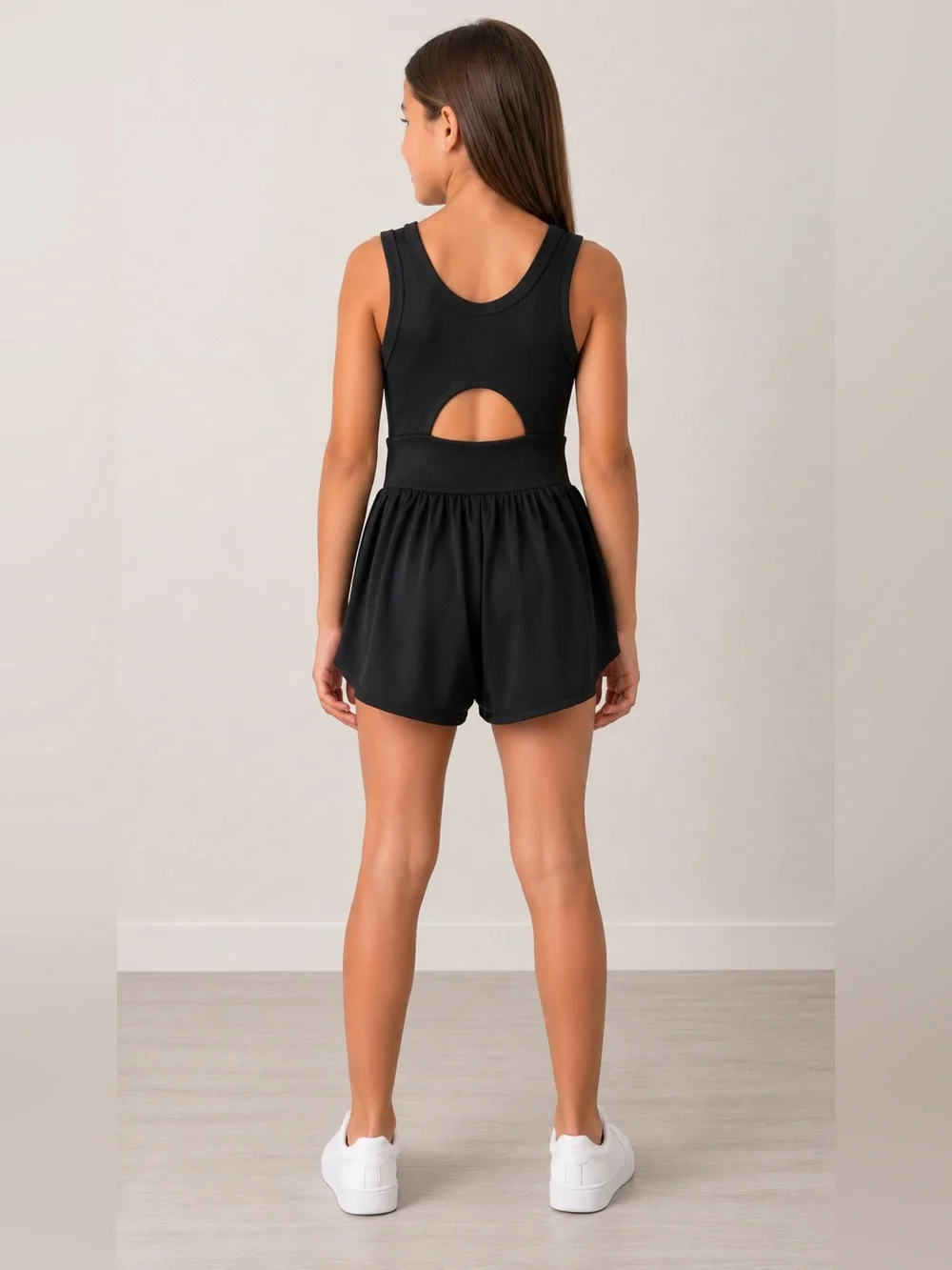 Justice Girls Black Athletic Romper XS 5/6 NWT Cutout Back Activewear